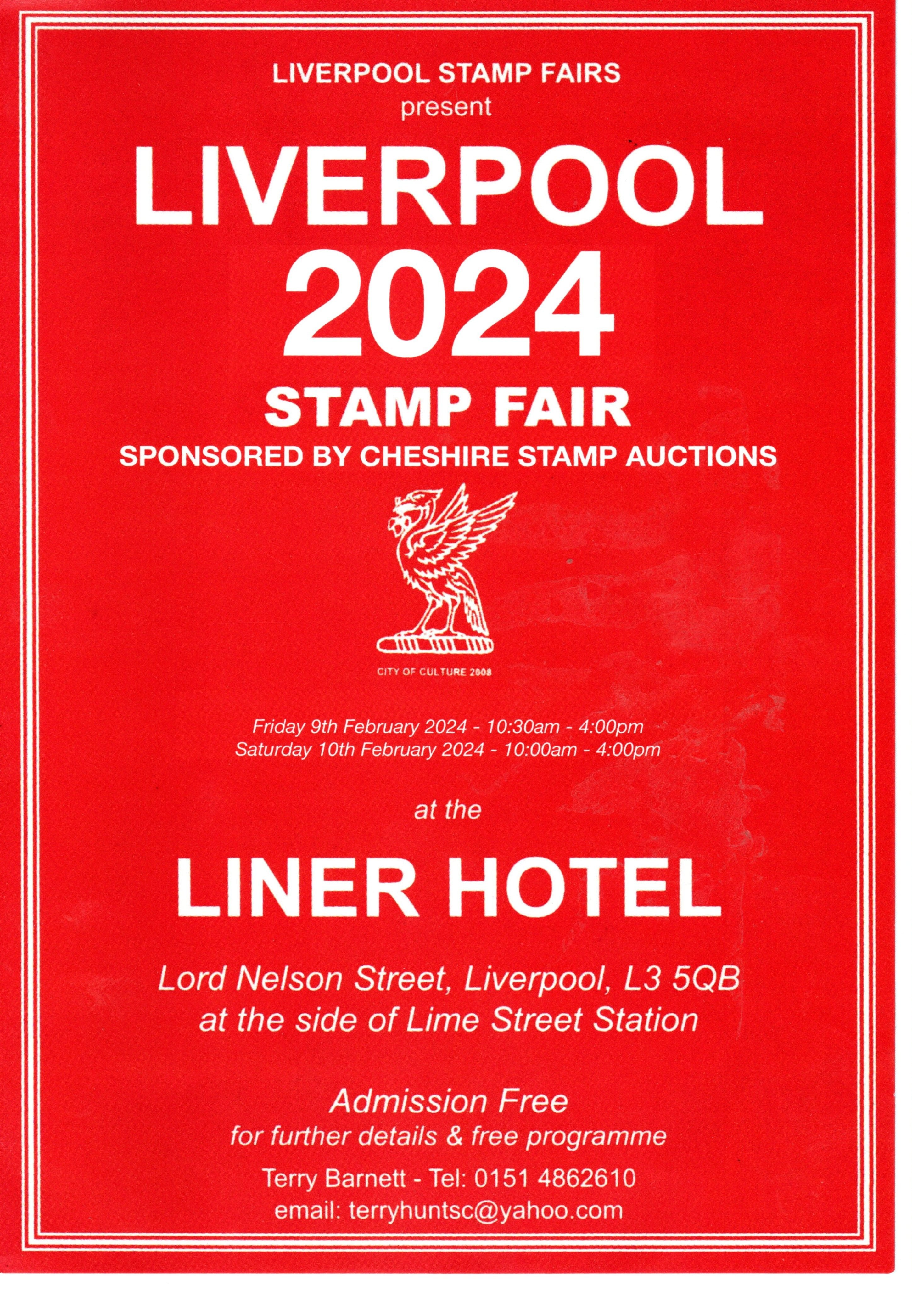 Liverpool 2024 Stamp Fair will be held at the Liner Hotel (L3 5QB) on 9